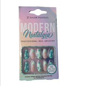 Modern Nostalgia Green Mint Green White Silver Glitter Medium Oval False Nails